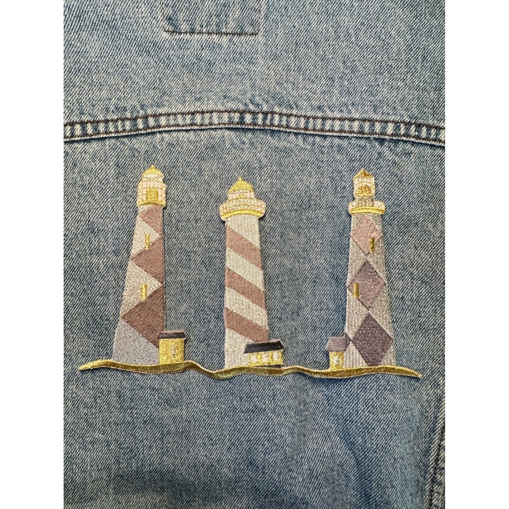 Lighthouse Trio iron On Patch Embroidered Earth Tone Coastalcore Nautical 8x5"